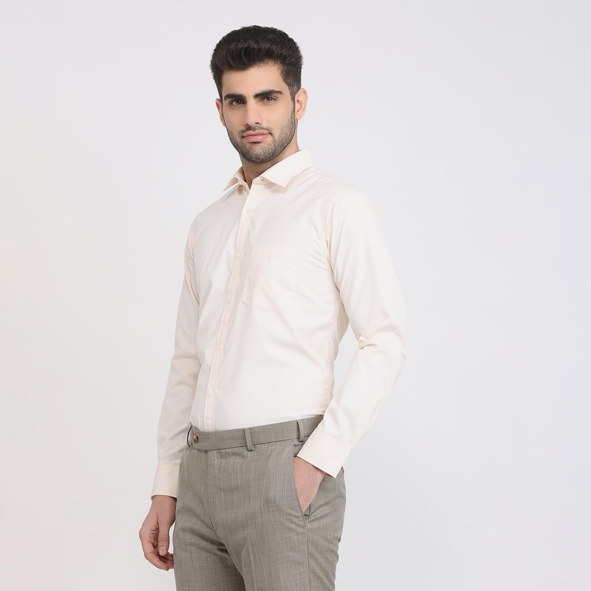 Park Avenue Men Slim Fit Structure Pattern Poly Cotton Blend Semi Cutaway Collar Full Sleeve Formal Shirt - Image 2