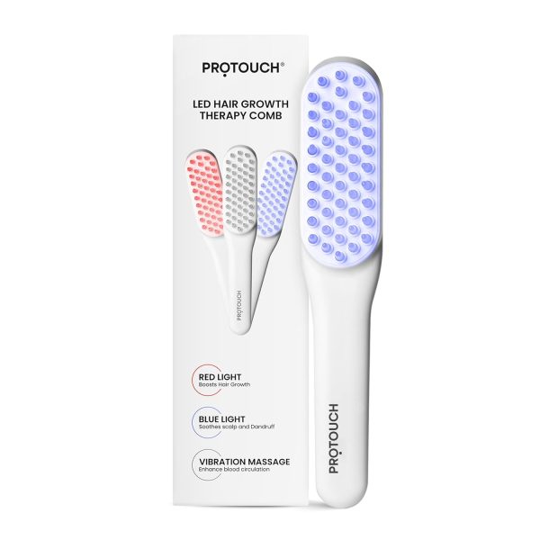 PROTOUCH LED Hair Therapy Comb with Red & Blue LED light scalp treatment & Vibration massage | Hair Fall control | Scalp Massage | Portable & Detangling | For Men & Women | All Hair Type