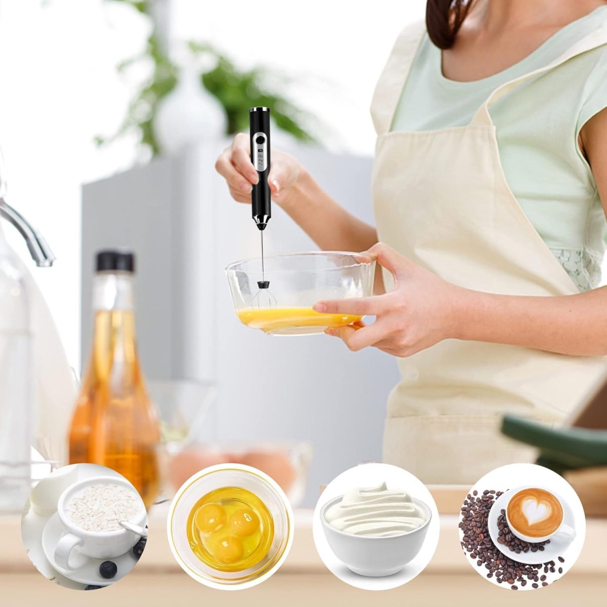 Zuvexa Rechargeable Handheld Milk Frother - 3-Speed Electric Foam Maker for Coffee with 2 Whisks and Coffee Decoration Tool, Coffee Frother Mixer, Stand-up Design, for Cream, Latte, Cappuccino - Image 3