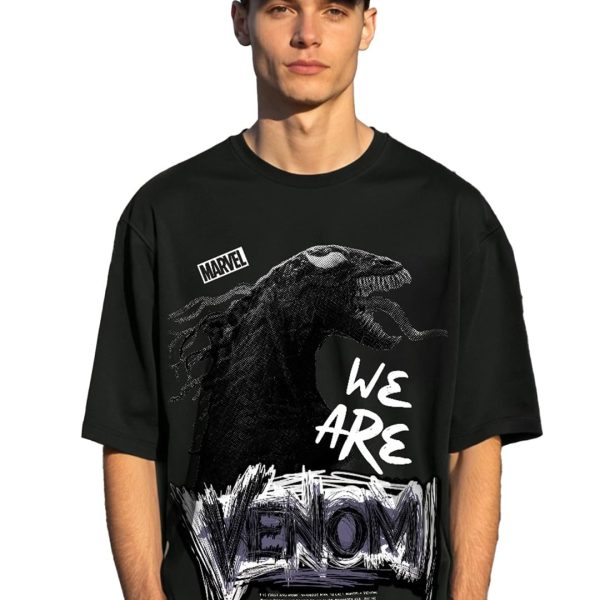 Bewakoof Official Marvel Merchandise Venom Men's 100% Cotton 220 GSM Graphic Print Oversized Fit Round Neck T-Shirt