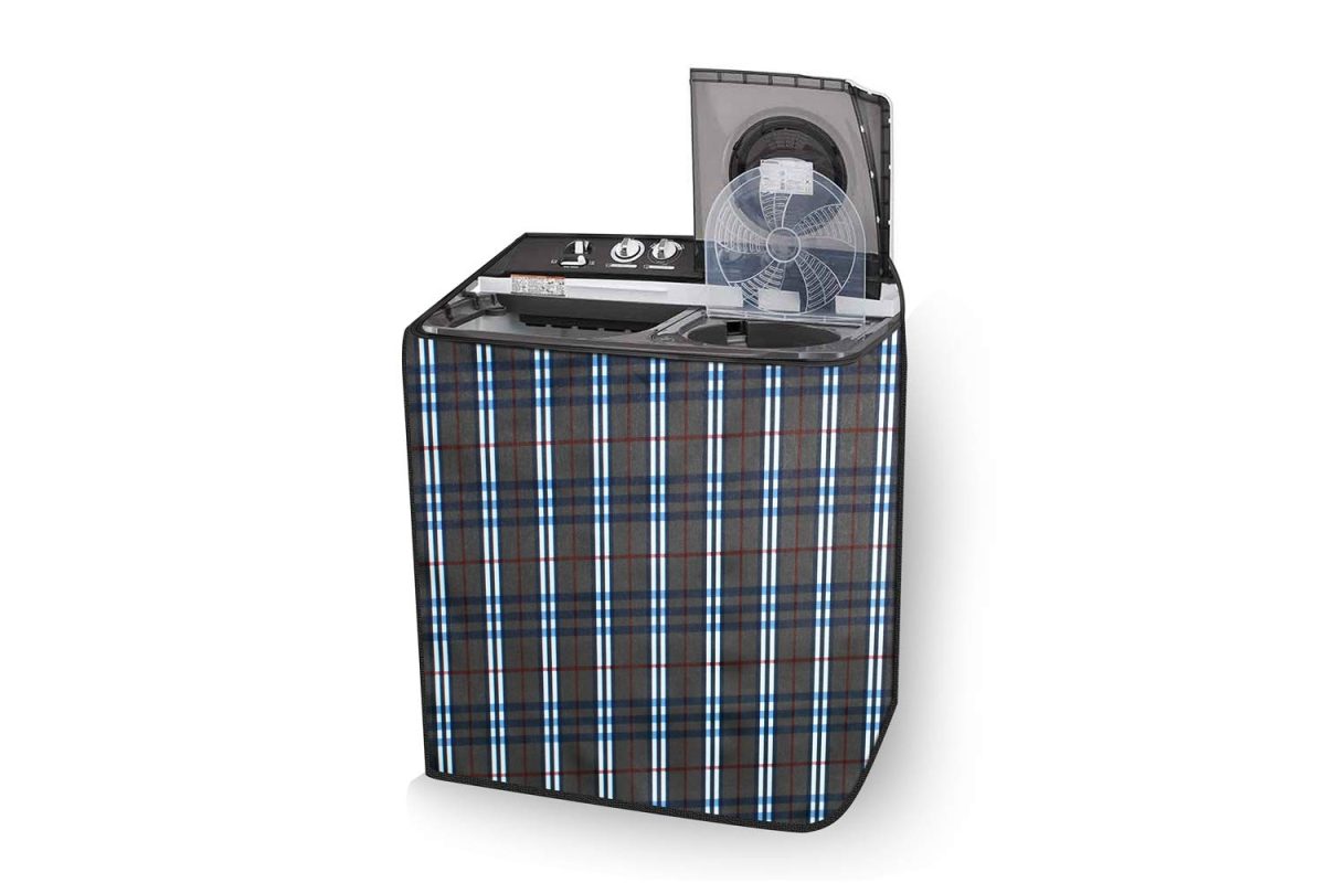 Stylista Washing Machine Cover Compatible for LG 11 kg semi Automatic Top Loading P1145SRAZ Checks Grey - Image 4