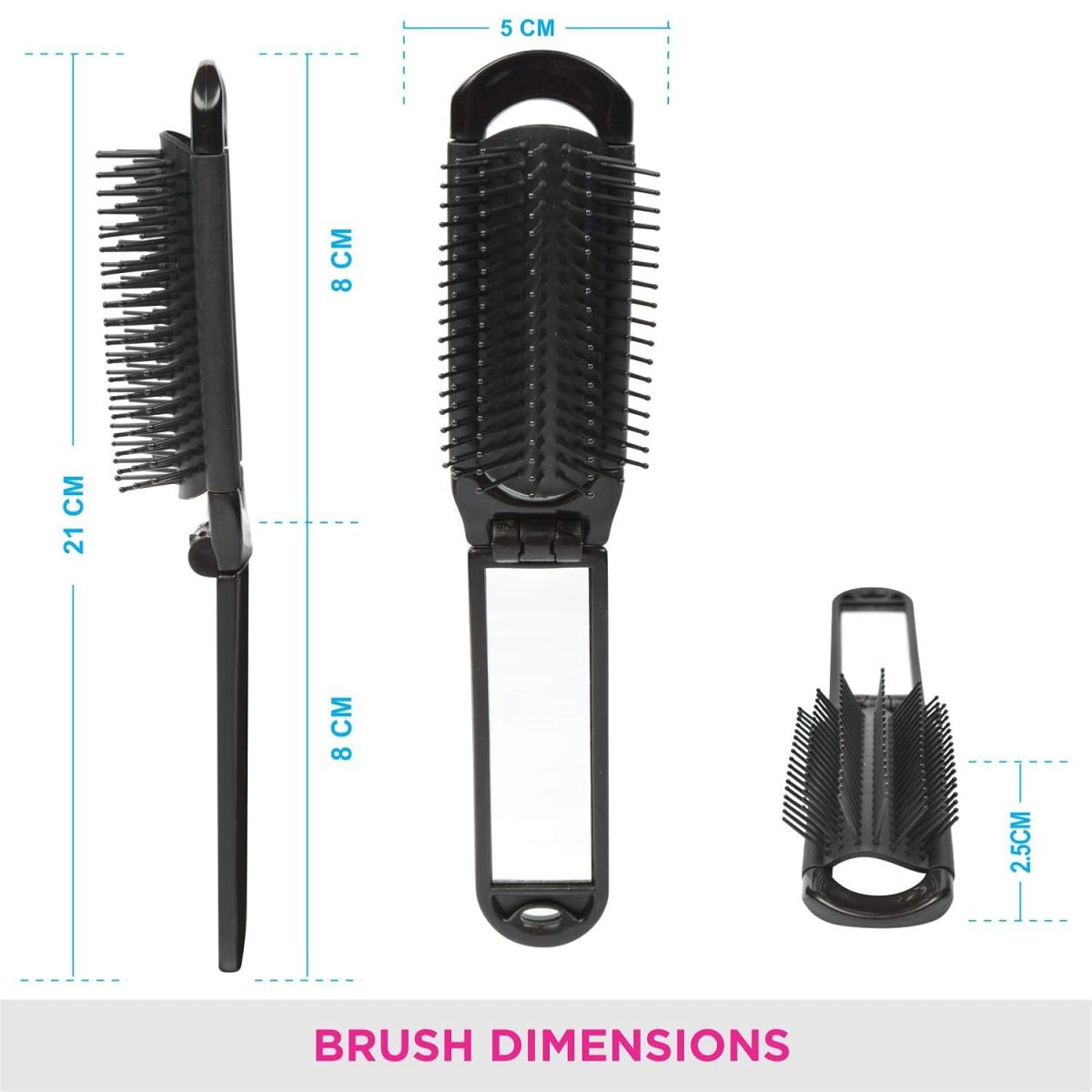 Vega Folding Hair Brush with Mirror, Color May Vary - Image 3