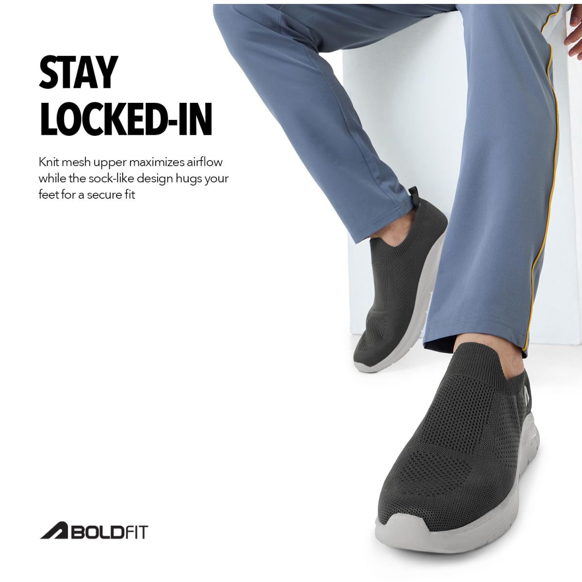 Boldfit Casual Shoes for Men Breathable Knit Slip-On Sneakers with Memory Foam Insole & EVA Sole Lightweight Walking Shoes with Sock-Like Fit & Padded Heel for All-Day Comfort - Image 7