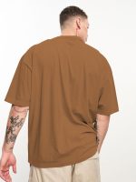 CHKOKKO Polyester Oversized Solid Round Neck Tshirts for Men Golden Brown L (T-La-1-5) - Image 2