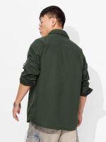 The Souled Store Official Top Gun: Flight Crew Men and Boys Long Sleeves Collared Neck Button Front Green Patch Embroidery Regular Fit Cotton Shirts - Image 4