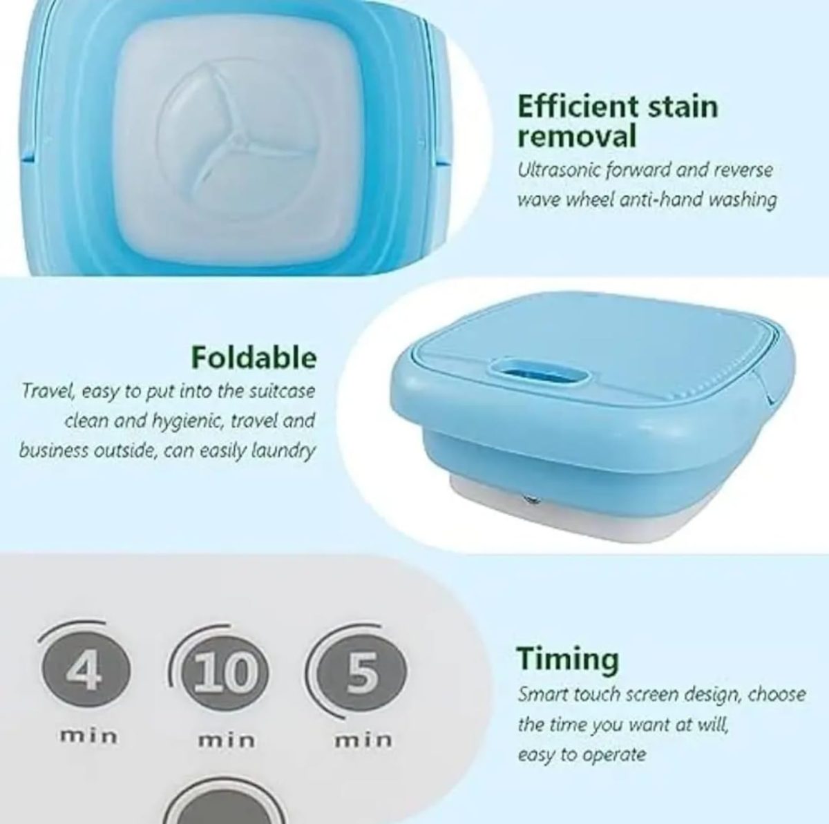 Gurjas Fancy Kitchen 0.8Kg Portable Foldable Mini Top Loading Washing Machine with Spinner and Dryer for Baby Clothes Semi Automatic Bucket Washer with Modes for Travel, Home & Multipurpose - Image 2