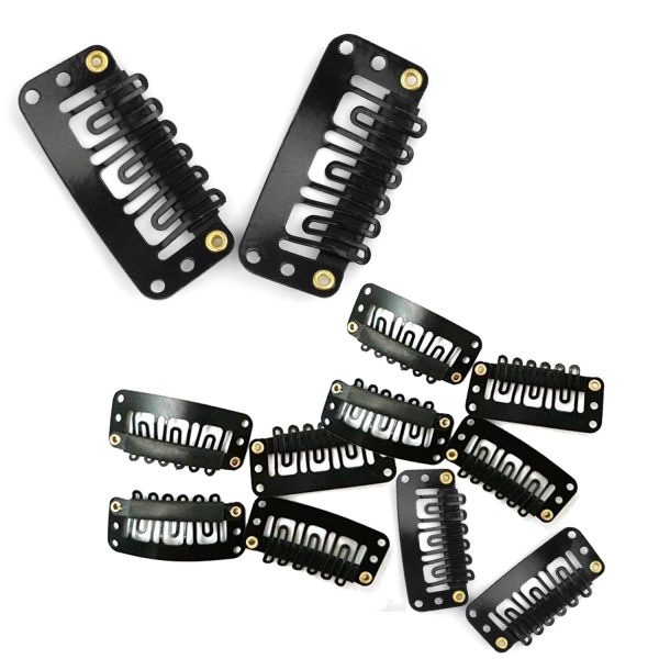 TEMPERIA Hair Extension Clips For Women & Men (12 Pcs) - Hair Patch Clip - Hair Attached Snap Wig Clips (Black) (3.4 cm)