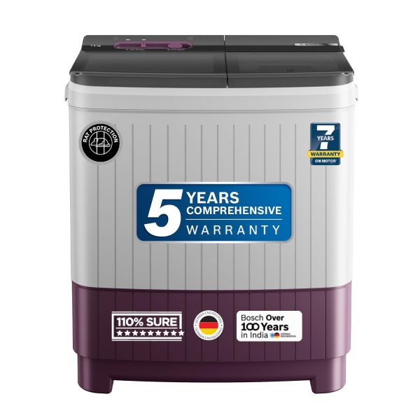 Bosch 8.5 kg 5 Star Semi-Automatic Top Loading Washing Machine (2025 Model, WJP854V0IN, 3 Wash Programs, Anti-Rust Body, 1300 RPM Spin Speed, Wine, 5 Years Comprehensive Warranty)