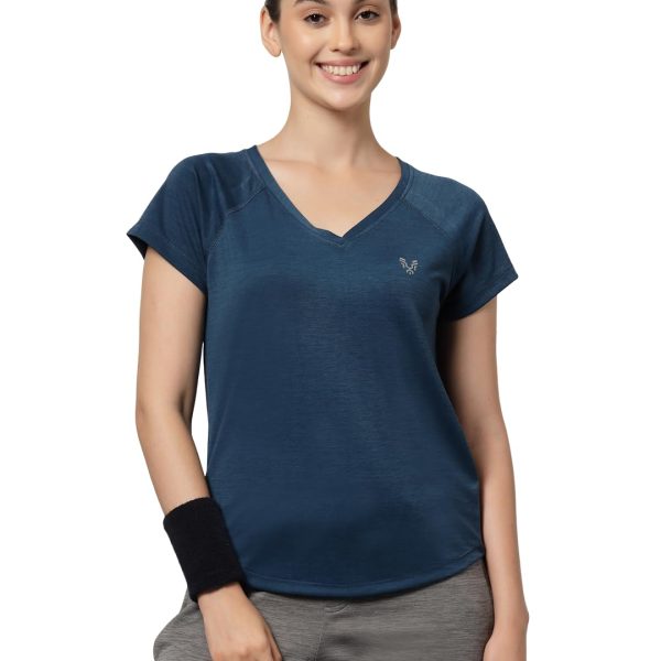UZARUS Women's V-Neck Regular Fit Gym T-Shirt Soft, Lightweight & Quick-Dry Fabric Activewear Top for Workout, Yoga, Running, Exercise, Casual Breathable Fitness Everyday