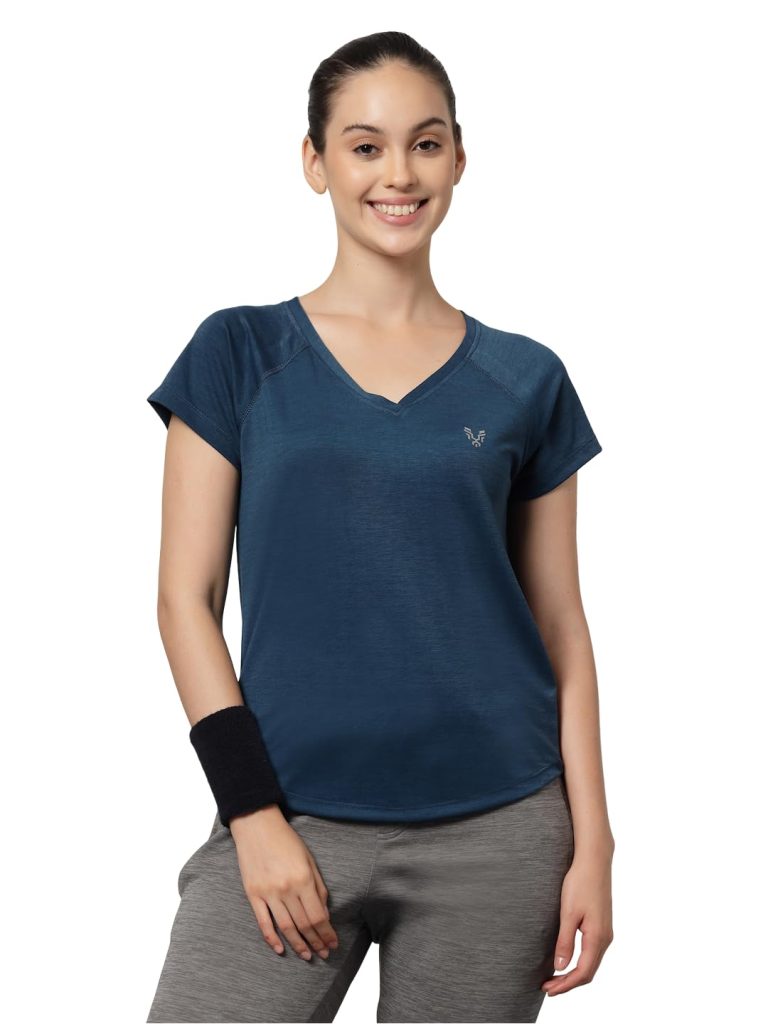 UZARUS Women's V-Neck Regular Fit Gym T-Shirt Soft, Lightweight & Quick-Dry Fabric Activewear Top for Workout, Yoga, Running, Exercise, Casual Breathable Fitness Everyday