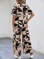 Gufrina Women's Geometric Print Co-ords Set - Short Sleeve Open Collar Shirt and Wide-Leg Pants Ensemble - Image 4