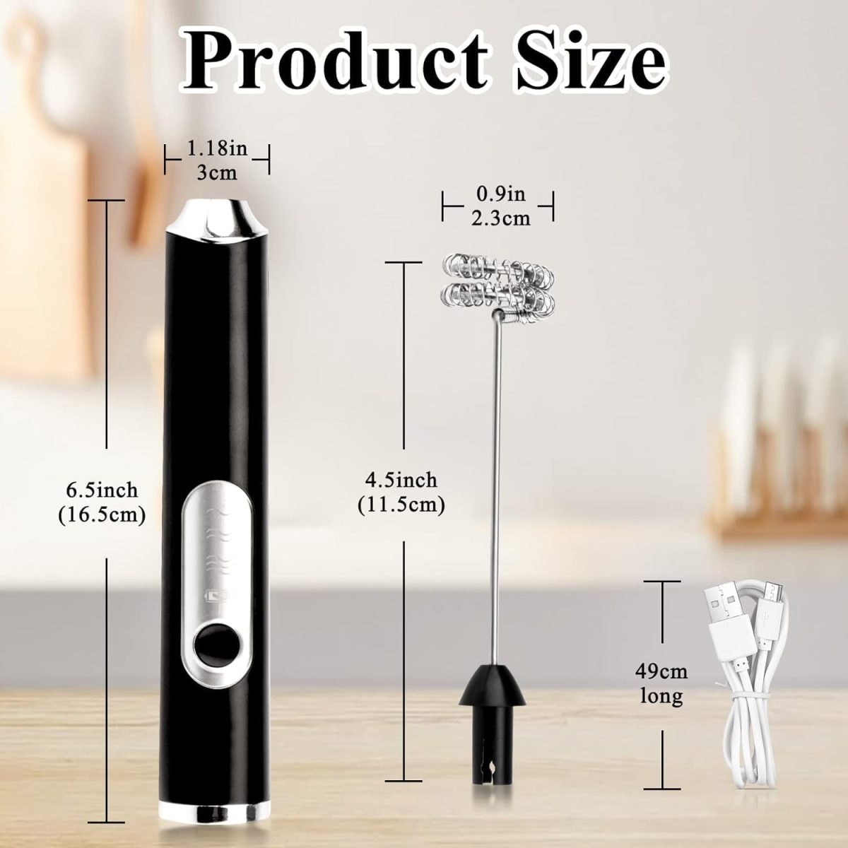 Zuvexa Rechargeable Handheld Milk Frother - 3-Speed Electric Foam Maker for Coffee with 2 Whisks and Coffee Decoration Tool, Coffee Frother Mixer, Stand-up Design, for Cream, Latte, Cappuccino - Image 6