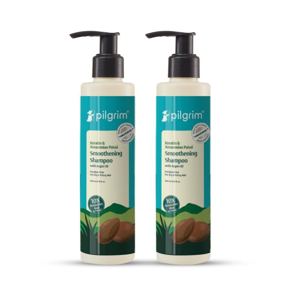 Pilgrim Patuá & Keratin Hair SMOOTHENING SHAMPOO for Dry & Frizzy hair 200 ML (Pack of 2) | Sulphate & Paraben free shampoo for Women & Men | Hair Smoothening & healthy scalp