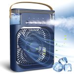 Elevea ( LIMITED STOCK WITH 15 YEARS WARRANTY ) Portable Air Conditioner Cooler, Mini Evaporative Cooler with 7 Colors LED Light, 1/2/3 H Timer, 3 Wind Speeds and 3 Spray Modes for Your Desk-Blue