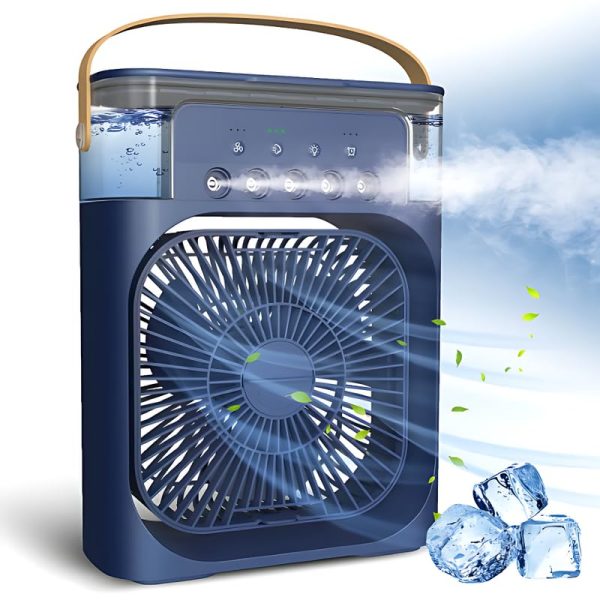 Elevea ( LIMITED STOCK WITH 15 YEARS WARRANTY ) Portable Air Conditioner Cooler, Mini Evaporative Cooler with 7 Colors LED Light, 1/2/3 H Timer, 3 Wind Speeds and 3 Spray Modes for Your Desk-Blue
