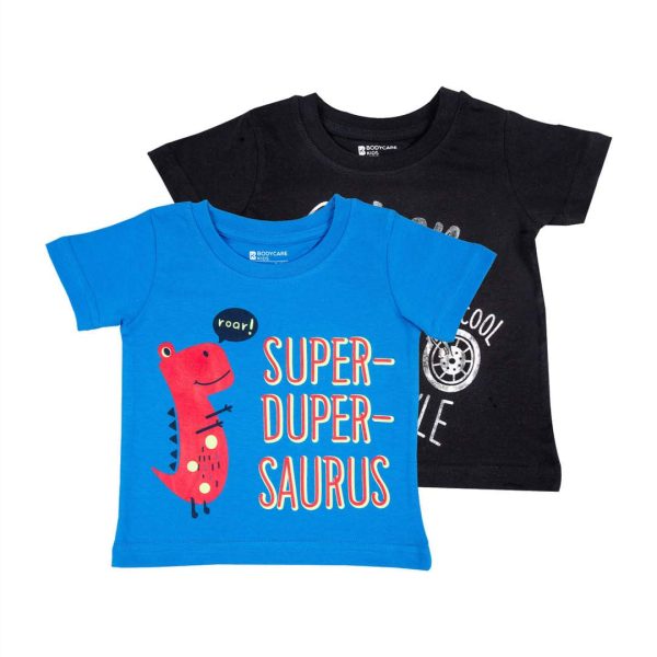 BODYCARE Kids Infantwear Boy's Black & Blue Printed Round Neck Regular Fit T-Shirt Pack Of 2,Cotton,3-4 Y