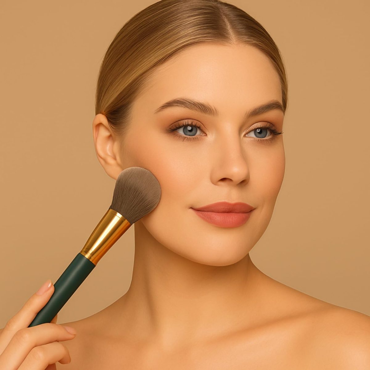 ANNA's 14 Pcs Makeup Brush Set with Beauty Blender Sponge – Professional Face & Eye Cosmetic Brushes for Foundation, Blush, Contour, Eyeshadow – Soft Bristles, Green Handle - Image 3