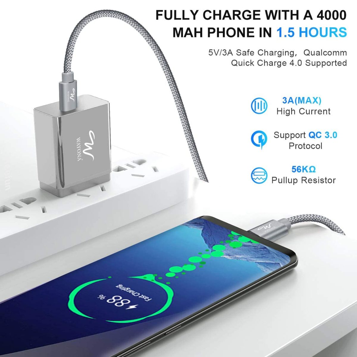 Wayona Type C to Type C Fast Charging Cable 65W Nylon Braided Cord Compatible with iPhone 16, iPhone15 Series,Samsung Galaxy S24,S23 S22,Flip, Fold,Macbook, OnePlus (1M, Grey) - Image 2