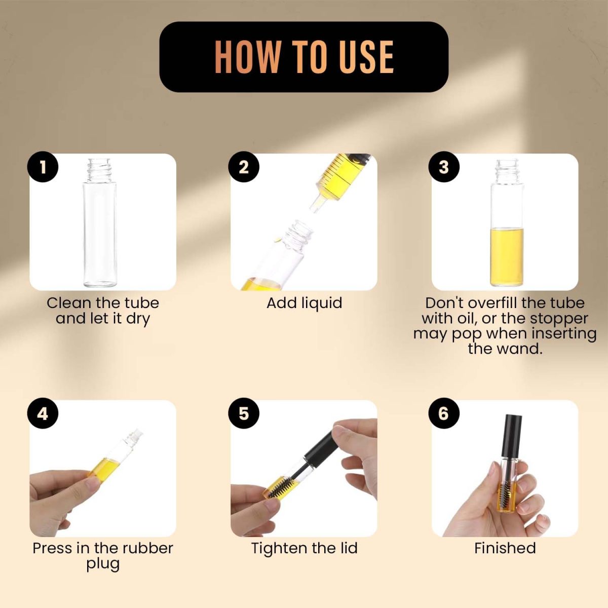 Homeaura® 3Pcs 10ml Empty Mascara Bottle Tube Set with Wand Brush| Eyelash Cream Container Tubes with 3 Funnels | Refillable Eyeliner and Liquid Eyelash Serum Tubes for Castor Oil & DIY Makeup Storage - Image 4