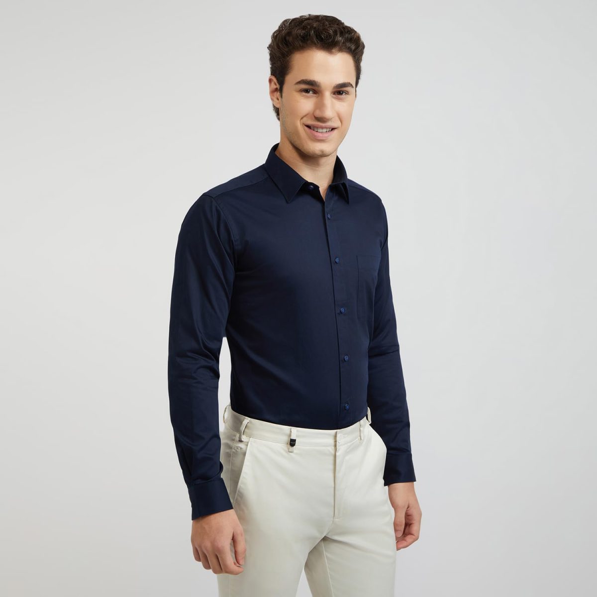 Raymond Men's Pure Cotton Solid Pattern Slim Fit Semi Cutaway Collar Full Sleeve Formal Shirt - Image 2