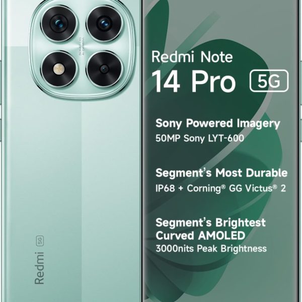 Redmi Note 14 Pro 5G (Ivy Green, 8GB RAM+ 128GB Storage) | Mediatek Dimensity 7300 Ultra Processor | AMOLED Display | Dual Nano-SIM | 5500mAh Battery