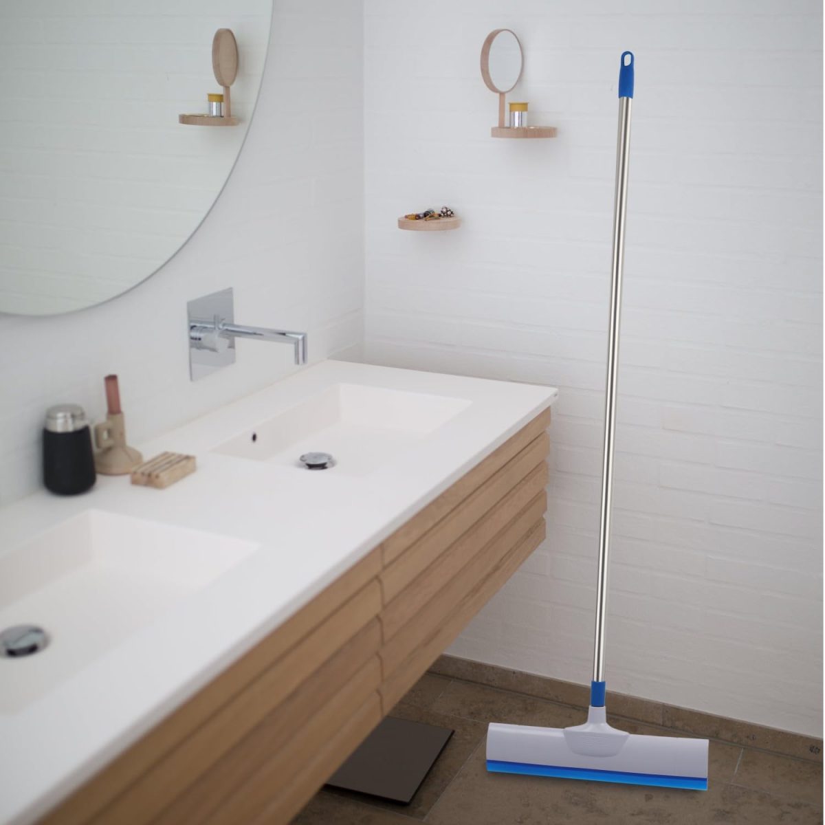 Cello Kleeno Standee Floor Wiper| Flexible Rubber Lip | Brush Body Plastic & Steel Rod | Lightweight | Cleaning Tool | Cleaning Home, Kitchen, Bathroom | Blue and White - Image 2