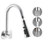10X Rotatable Brass Kitchen Sink Tap ST-41023 Rotatable Neck Triple Flow 3 Function Shower Flow/Foam Flow/Anit Splash Wall Mount…Wall Mount Chrome Plate - Image 2
