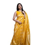 Women's Banarasi Soft Lichi Silk Saree - Yellow | Beautiful Rich Pallu & JACQUARD Work Saree [Unstitched Blouse Piece]