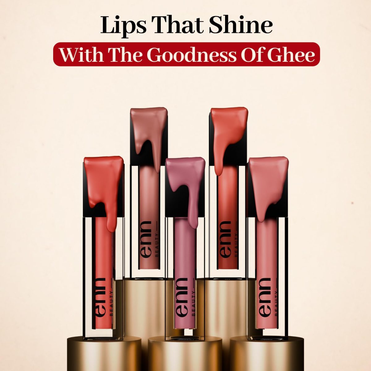 ENN Long Lasting Semi Matte Nourishing Soft Liquid Lipsticks Kit With 12 Hour Coverage | Transfer proof Highly Pigmented Godness of Natural Ingredients of Ghee | Vitamin-E | Argan Oil | Pack Of 5 Perfect Nudes - Image 2