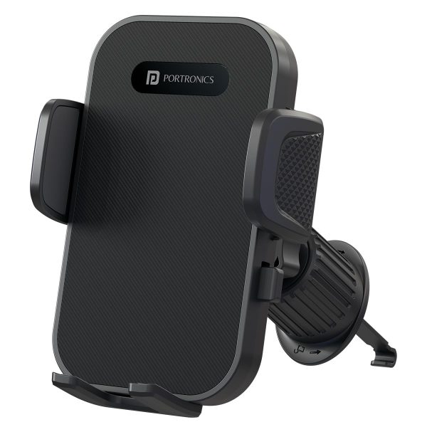 Portronics Clamp Y Adjustable Air Vent Smartphones Mobile Holder for Car with 360° Rotational, One Click Release Button, Compatible with 4.8 to 6.8 inch Devices(Black)