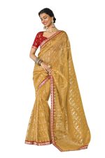 Laxmipati Sarees Women's Plain Organza Saree (8132_Mustard)