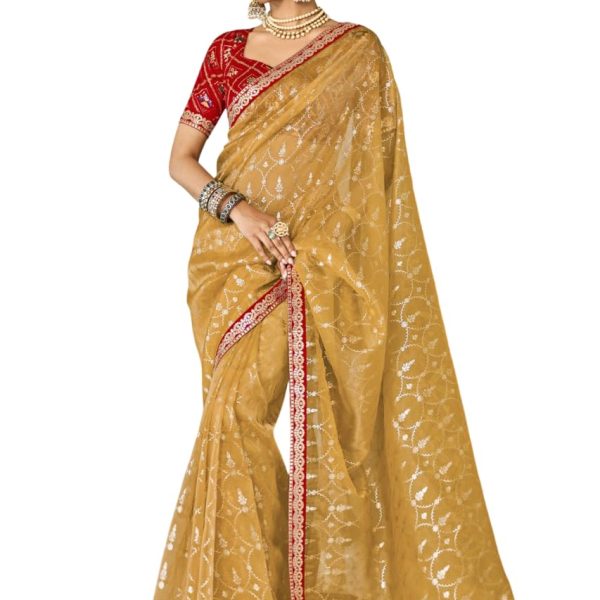 Laxmipati Sarees Women's Plain Organza Saree (8132_Mustard)