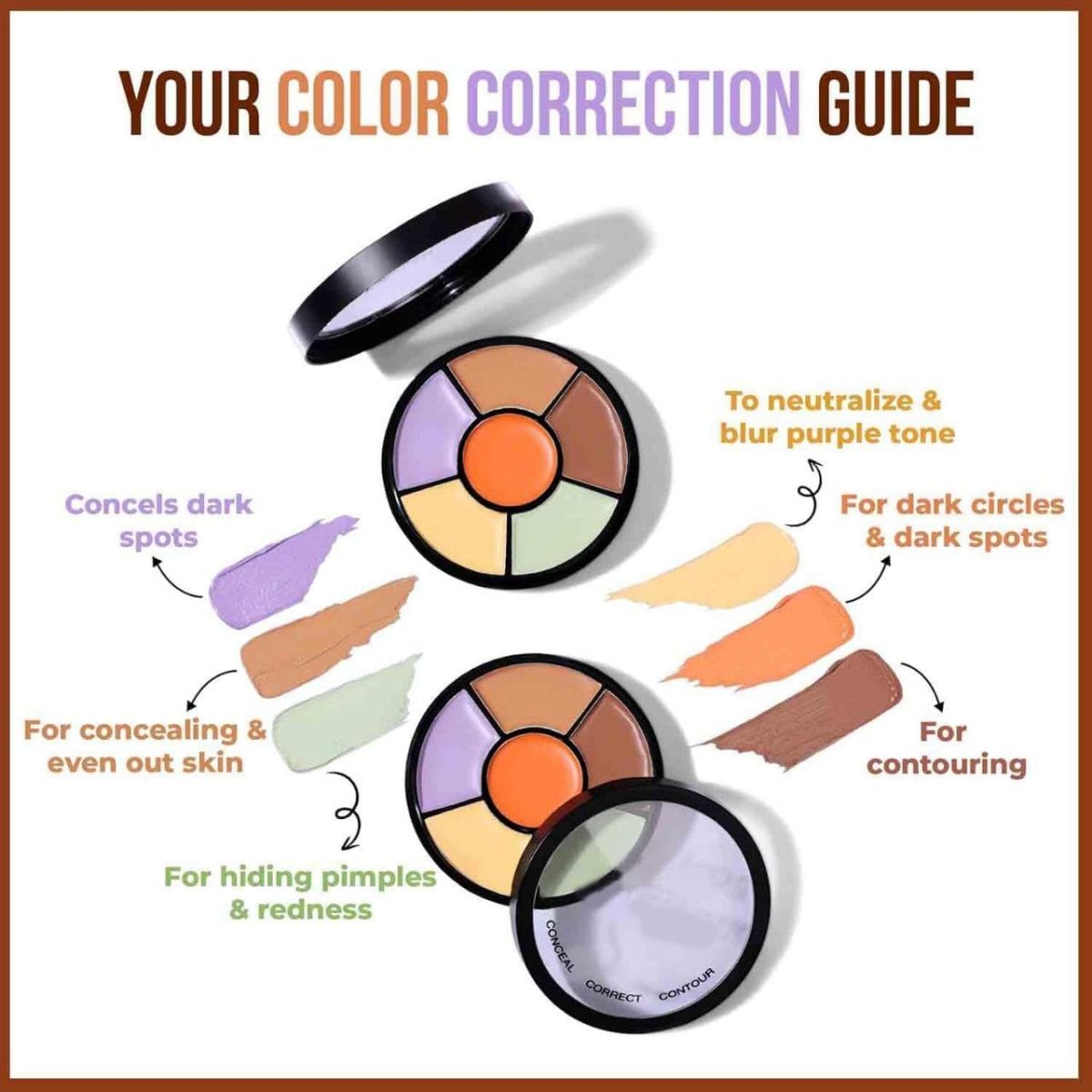 Komoko Cosmetics Concealer Palette With Full Coverage|Waterproof & Easily Blendable|3 In 1 Palette- Conceal Correct & Contour|Crease Resistance|Oil Control With Matte Finish|Concealer 6-In-1 Shades - Image 3