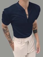 Jump cuts||Henley Tshirt for Men||Half Sleeve|| Waffle Regular Fit Tshirt for Men - Image 2