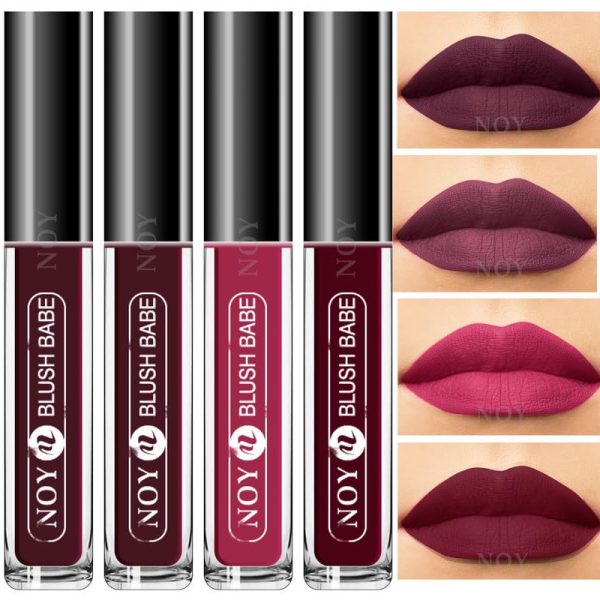NOY Smudgeproof Matte Liquid Lipstick For Ethereal Beauty Wine, Coffee Wine, Purple, Maroon (Combo-4)