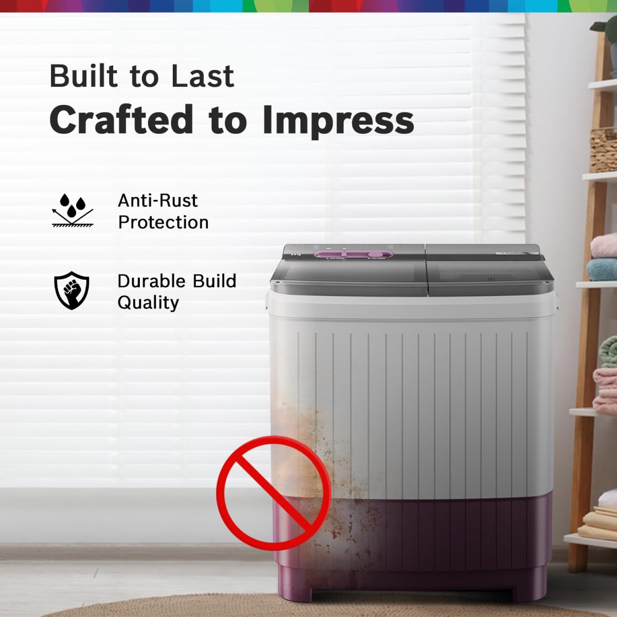 Bosch 8.5 kg 5 Star Semi-Automatic Top Loading Washing Machine (2025 Model, WJP854V0IN, 3 Wash Programs, Anti-Rust Body, 1300 RPM Spin Speed, Wine, 5 Years Comprehensive Warranty) - Image 6