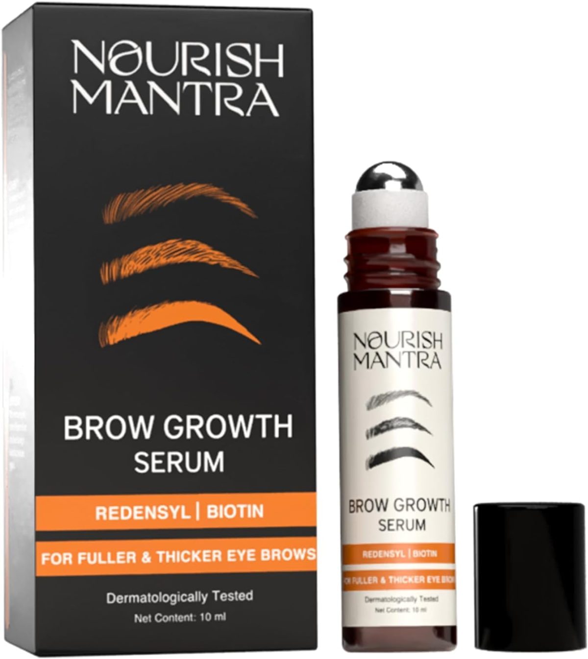 Nourish Mantra Brow Growth Serum | eyelash serum for Brow and lash Hairs Growth, volume & Thickness | Formulated with Redensyl, Biotin, Peptides & Amino Acids | 100% Eye Safe & Fragrance Free - 10 ml