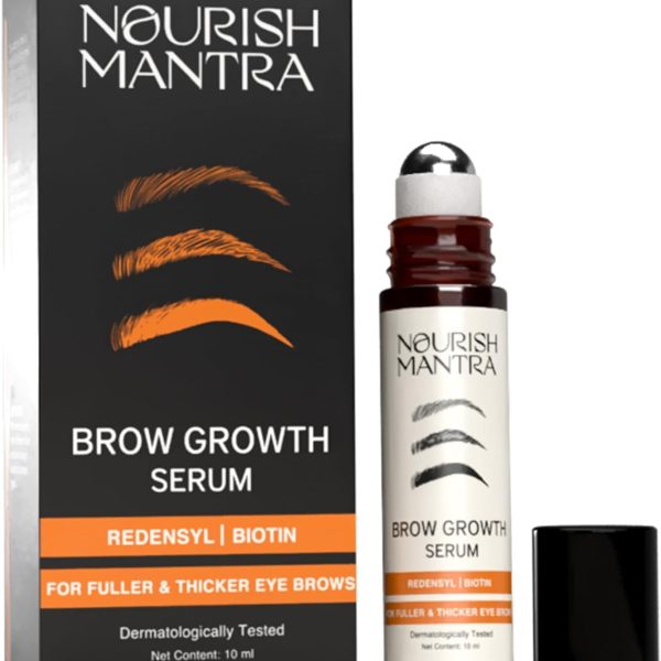 Nourish Mantra Brow Growth Serum | eyelash serum for Brow and lash Hairs Growth, volume & Thickness | Formulated with Redensyl, Biotin, Peptides & Amino Acids | 100% Eye Safe & Fragrance Free - 10 ml