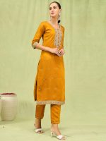 VredeVogel Women's Viscose Roman Silk Blend Embroidered Kurta with Pant & Dupatta Set - Image 3