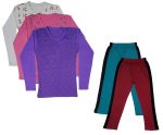 IndiWeaves Girls Cotton Full Sleeve Printed T-Shirts and Cotton Capri 3/4 Pants (Green,Maroon,White,Pink,Purple,15-16 Years) Pack of 5