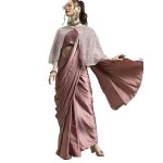 Womanista Women's Satin Saree with Embellished Cape (WM1946_Pink)