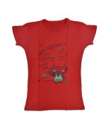 IndiWeaves Girls Cotton Half Sleeve Printed T-Shirt(Red,17-18Years)