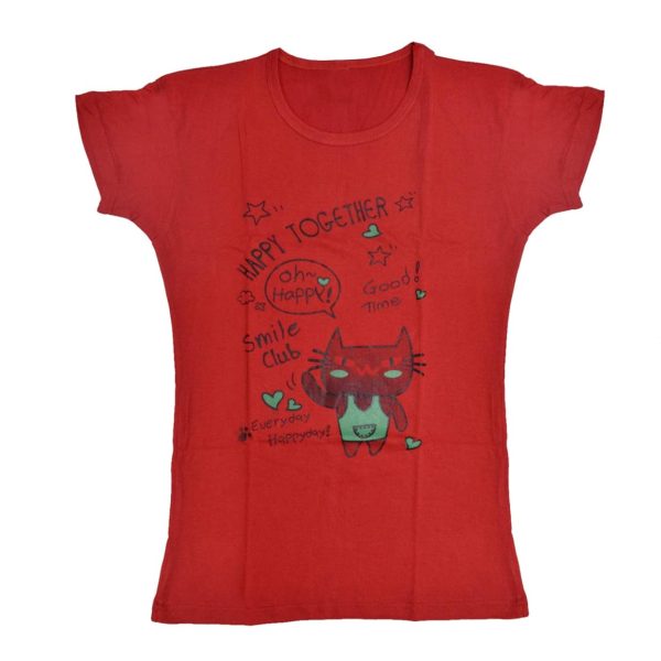 IndiWeaves Girls Cotton Half Sleeve Printed T-Shirt(Red,17-18Years)