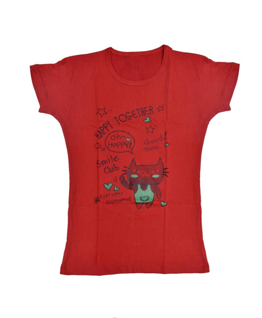 IndiWeaves Girls Cotton Half Sleeve Printed T-Shirt(Red,17-18Years)