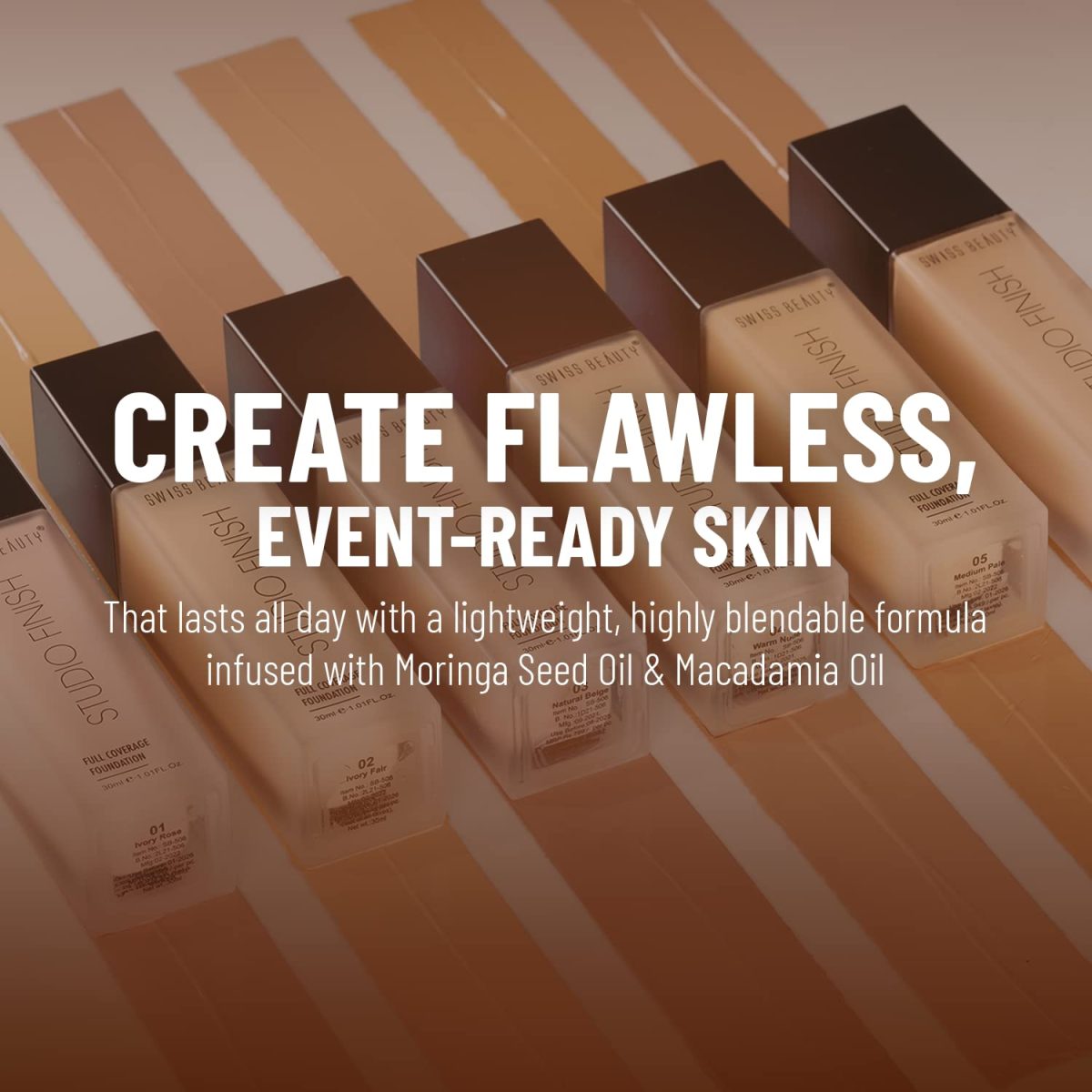 Swiss Beauty Full coverage Foundation Studio Finish, Face Makeup, Shade- Ivory Rose, 30ml - Image 3