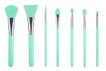 BURRDOFF 7 Pcs Mint Green Silicone Makeup Brush Set (with Leather Pouch) - Facial Mask, Eyeliner, Eyebrow, Eye Shadow, Cream Makeup, Lip, UV Resin Epoxy Art Crafting