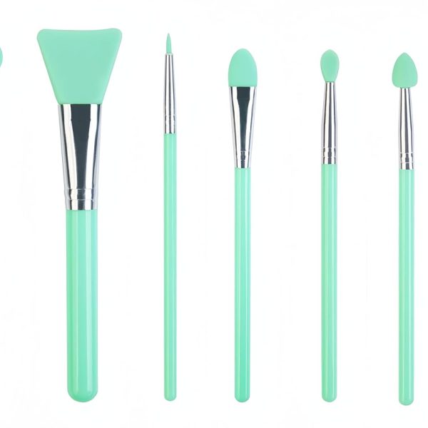 BURRDOFF 7 Pcs Mint Green Silicone Makeup Brush Set (with Leather Pouch) - Facial Mask, Eyeliner, Eyebrow, Eye Shadow, Cream Makeup, Lip, UV Resin Epoxy Art Crafting