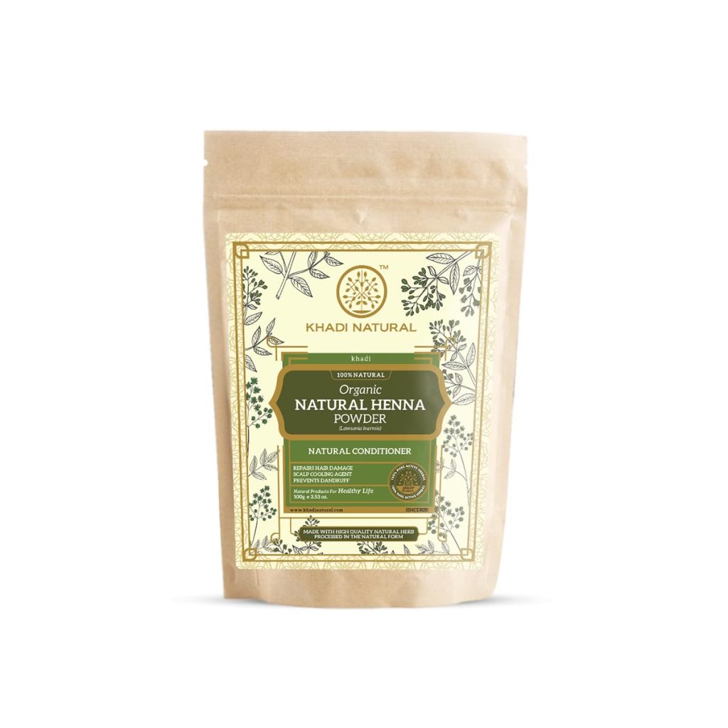 Khadi Natural Herbal Henna Organic Powder – Green | Heena Hair Colour | Conditions and Strengthens Hair | Free from Harsh Chemicals | Suitable for All Hair Types | 100g