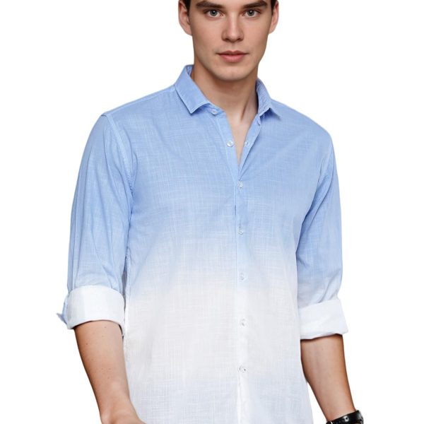 IndoPrimo Men's Cotton Shirt with Full Sleeves Spread Collar Classic Style Solid Pattern Regular Fit and Standard Length