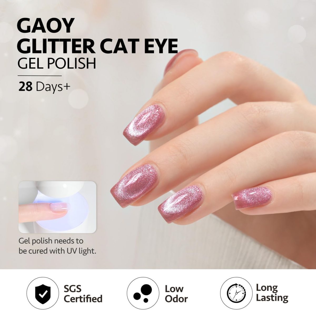 Bolt bee Glitter Cat Eye Nail Gel Polish 9ml Gel Paint Soak Off UV Led | 9D Art Polish Galaxy Magnetic for Nail Designs | LED Soak Off Nail Lacquer Gel Strong Nail Art Magnet For Home Salon-(Pink) - Image 5